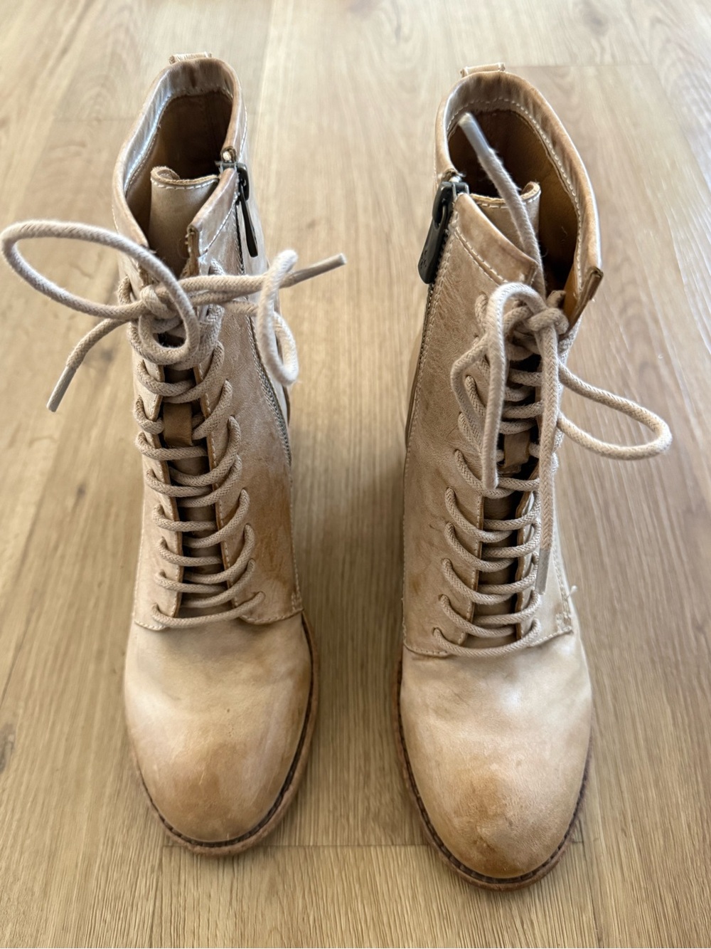 Patricia Nash Tan Lace-Up Heeled Leather Ankle Boots Women’s Size 7.5 - Picture 2 of 8